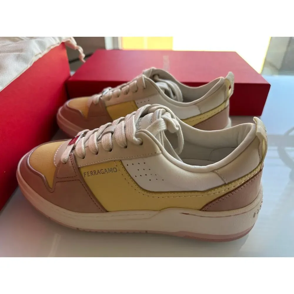 New Salvatore Ferragamo Dennis Leather Sneakers Rose (7)